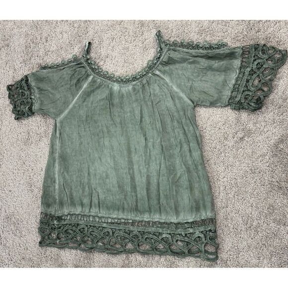 Tops - Belle‎ France Green Lace Tunic Top Woman's Sz  L Whimsy Goth Fairy Knit Italy